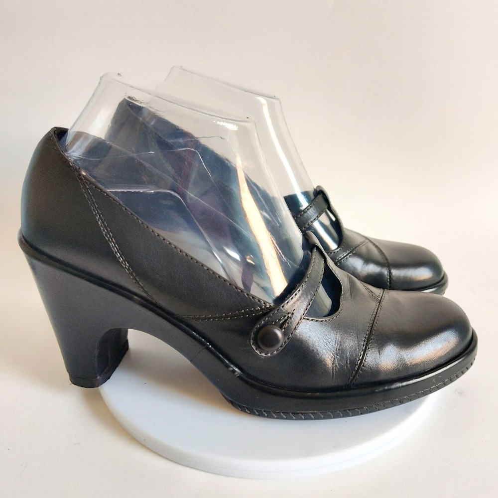 Vintage Victorias Secret Mary Jane Pumps 7.5 Heels Leather T-strap Stacked Black